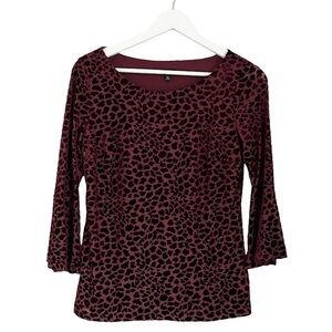 NWT Talbots Boat Neck Bell Sleeve Animal Print Burnout Velvet Top Red Size XS‎